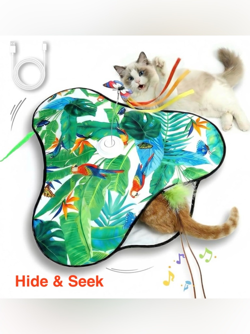 Interactive Cat Toys Rechargeable,Moving Concealed Feathers, Real Mouse Squeaky